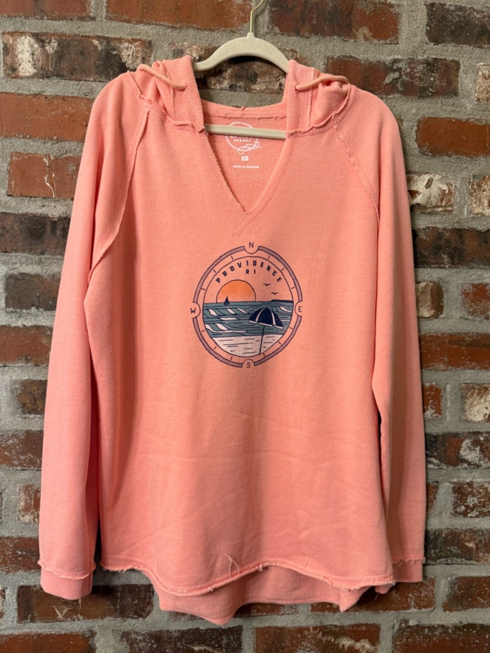 T82 - Coral Hooded Providence, RI Pullover with Sunset Graphic
